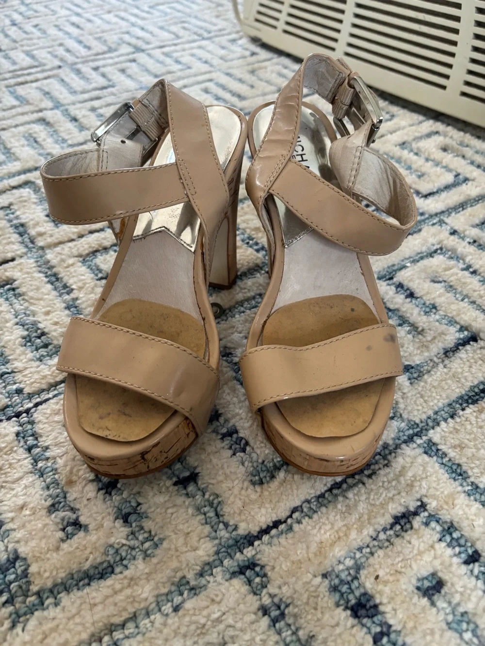 Michael Kord Neutral Beige Platform Sandals with Ankle Strap